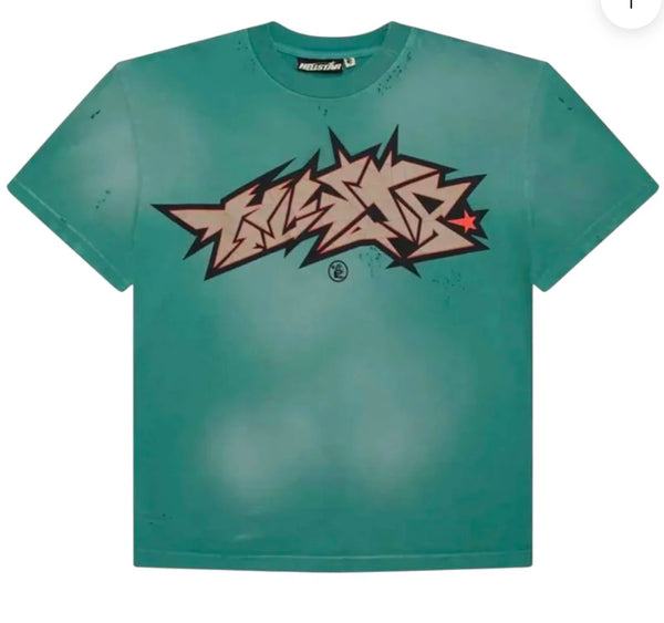 Hellstar Cracked Logo Distressed Tee Green