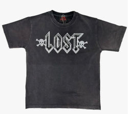 LOST INTRICACY Engraved Rhinestone T-Shirt Black