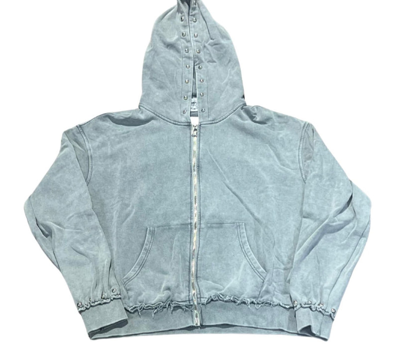 Saint Vanity Terry Zip Up Hoodie Light Gray