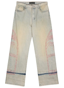 WHO DECIDES WAR Blue Embroidered Jeans