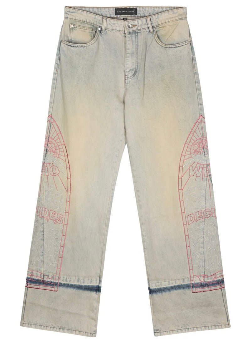 WHO DECIDES WAR Blue Embroidered Jeans