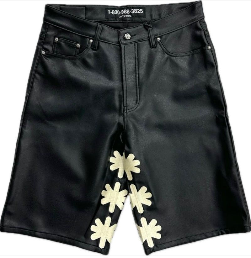 LOST SHDW BLACK LEATHER SHORTS