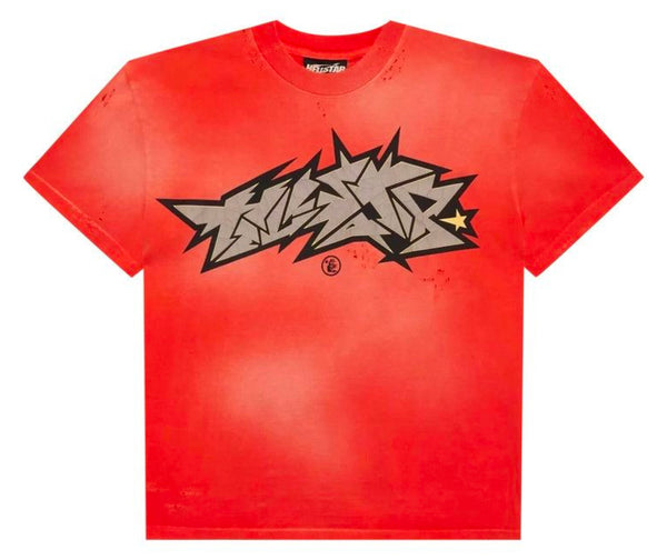 Hellstar Cracked Logo Distressed Tee Red