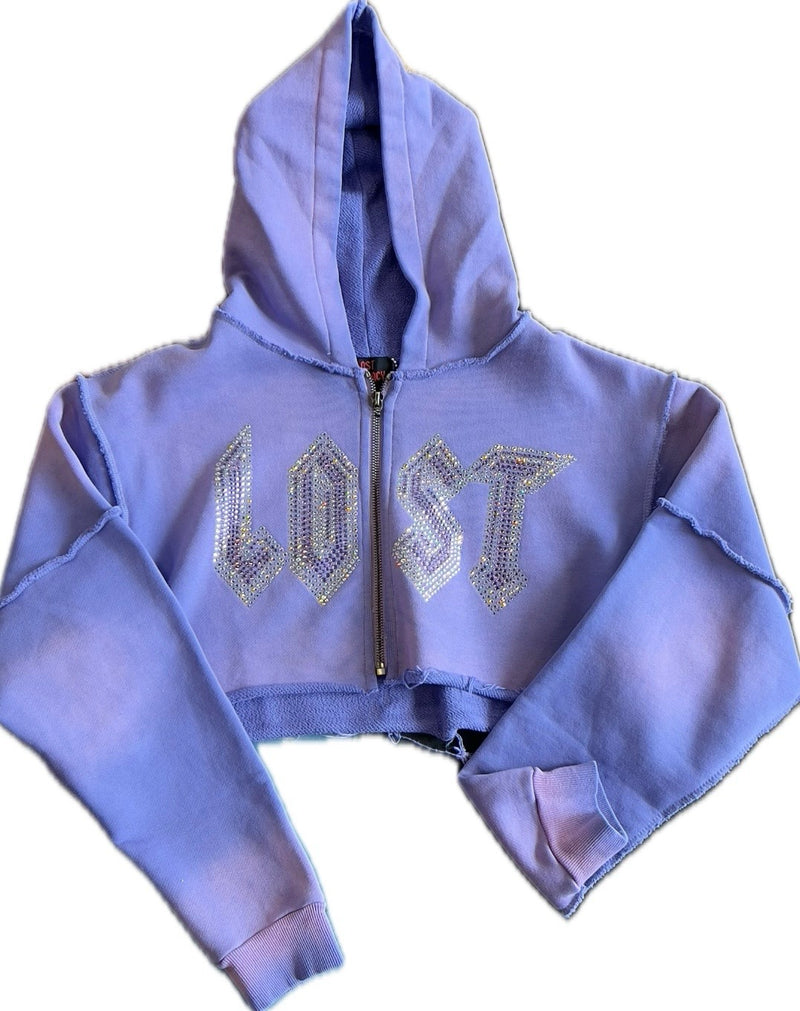 LOST INTRICACY Woman Crop Hoodie Lavander