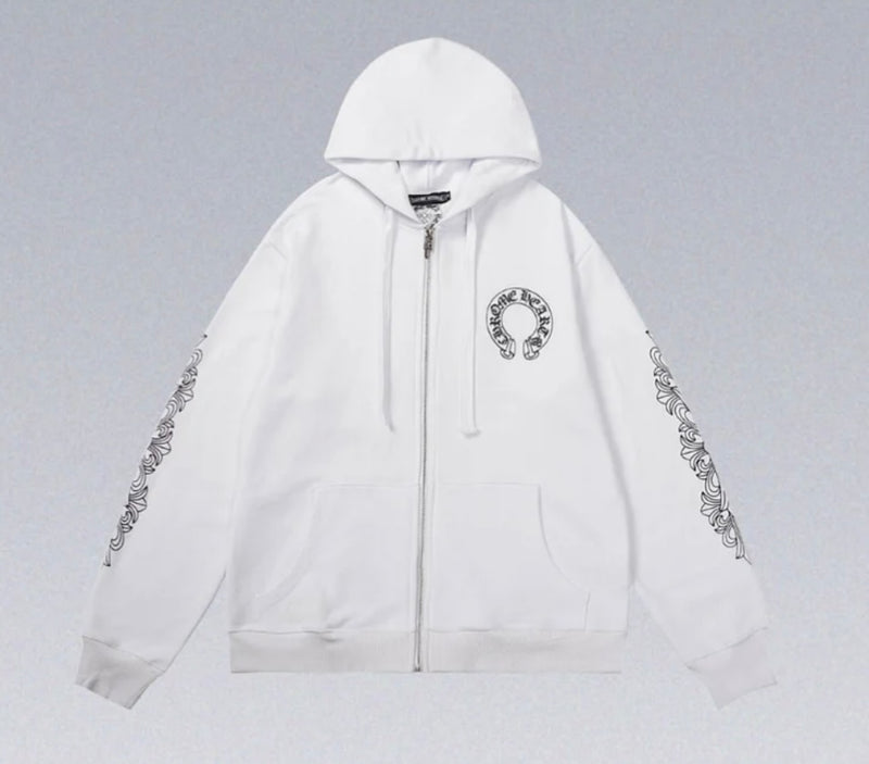 Chrome Hearts Floral Cross Zip Hoodie 'White'